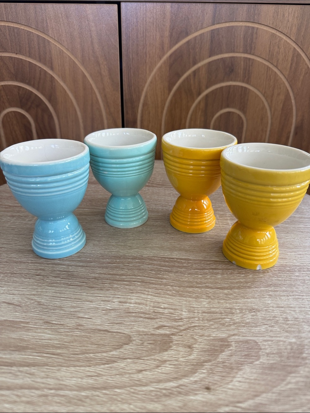 Fiestaware Aqua, Blue & Yellow Pedestal Egg Cups - Set of 4